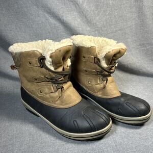 Pawz Winter Boots Womens 9 Brown Ginnie Duck Faux Fur Lace Up Snow Booties